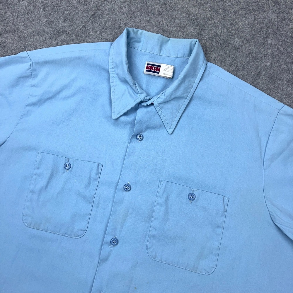 VTG Big Mac Shirt Mens XL Tall Blue Canvas Short Sleeve Button Up Work USA 90s